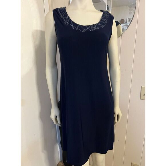 R & M Richards Womens 10P Embellished Navy Blue Dress with Matching Jacket - Picture 8 of 12